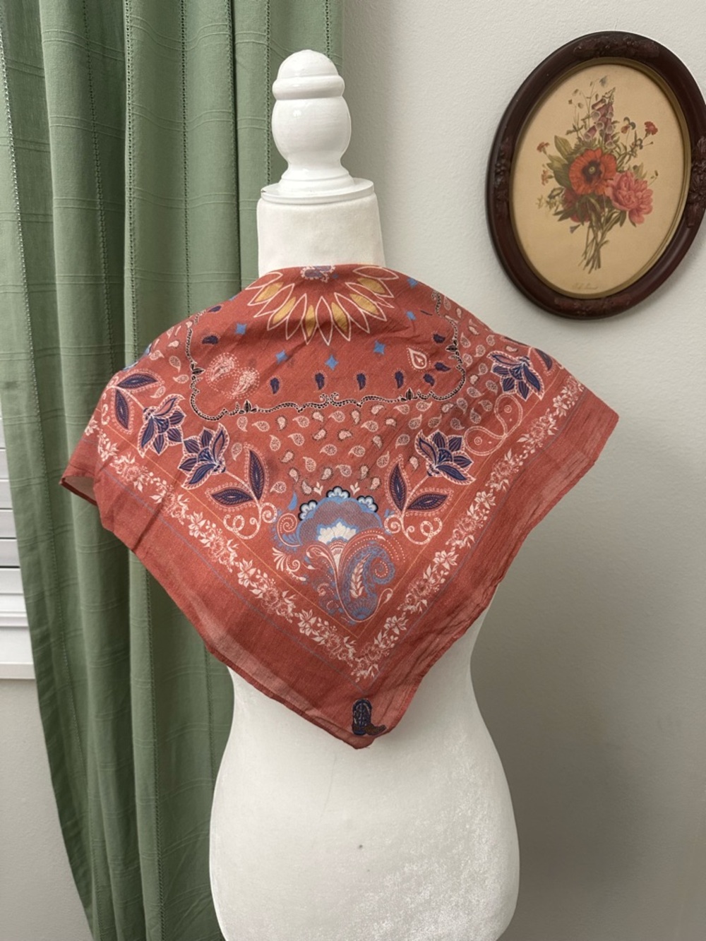 Sundance Rust Red Floral Bandana Scarf